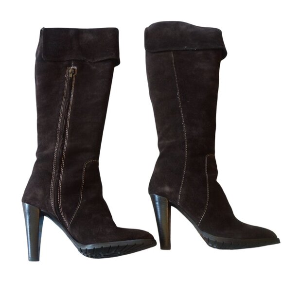 Francesco Biasia Tall Brown Suede Heeled Boots Womens Size 39 8 US Boho Fall - Picture 2 of 6
